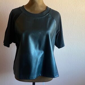 MICHAEL KORS  Black Faux Leather Short Sleeve Top